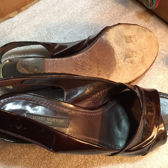 LOUIS VUITTON HEELS WEDGES PLTFRM BURGUND 7.5-37.5 - Picture 6 of 7